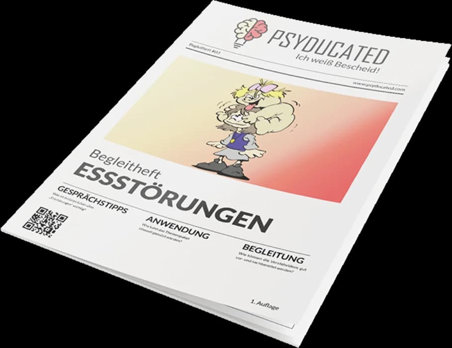 Aufgeschlagenes Begleitheft zum Themenpaket Essstörungen.
